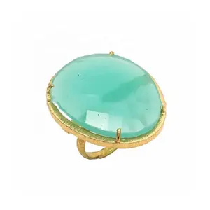 classic gemstone 925 sterling silver natural aqua chalcedony round shape gold plated ring jewelry by manufacturer and suppliers