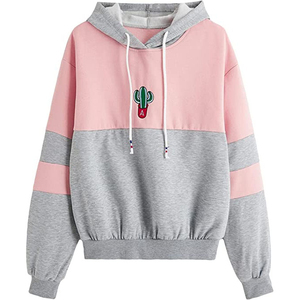เสื้อฮู้ดสีบล็อกแบบสั่งทำ OEM ลายปักกระบองเพชร ทรงโอเวอร์ไซส์ สวมใส่สบายได้ทั้งชายและหญิง เหมาะสำหรับฤดูใบไม้ร่วง ทรงปกติ ผ้าถัก - Product Image 1
