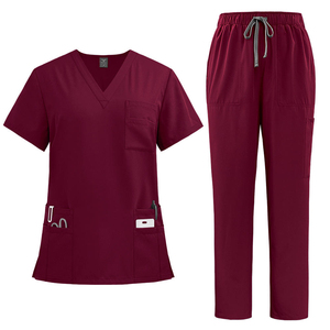 Ensemble de blouses médicales pour femmes, couleur violette, haut à col en V avec poches et pantalon à cordon, uniformes d'hôpital, designs personnalisés, tenues médicales pour dentistes et médecins - Product Image 4