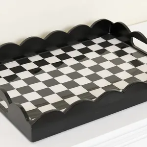 Plateau de service rectangulaire festonné monochrome en laque massif, fait main, nouveau design, compatible lave-vaisselle, qualité commerciale, OEM ODM - Product Image 3