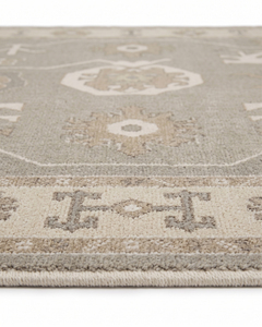 Tapis Oushak Moderne Neutre DECORDEC Beige/Taupe/Ivoire en Laine à Motifs Tribaux, Bordure Géométrique Botanique, Antidérapant, Écologique, Fait Main - Product Image 4