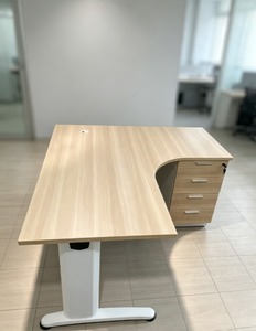 Modern L-Shaped <b>Office</b> <b>Desk</b> Wood Veneer <b>Adjustable</b> Height Pedestal Design Freestanding 3-Drawer Storage Commercial Furniture DIY - Product Image 1