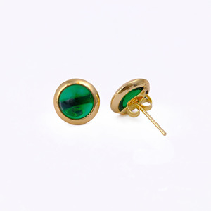 Green Emerald Post Stud <b>Earrings</b> Handmade Gold Plated Dainty <b>Earrings</b> Cabochon Solitaire Gemstone Jewelry Gift For Women R - Product Image 4