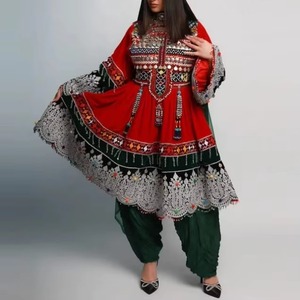Vestido Maxi Tradicional Afgano Bordado a Mano, Ecológico, Antiarrugas, para Mujer, Rojo, Étnico, Bohemio, Largo hasta el Tobillo, para Fiesta, Talla 3 - Product Image 5