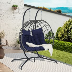 Doppia sedia a uovo per interni/esterni in vimini Rattan Swing amaca resistente UV cuscini per 500 libbre per camera da letto balcone Patio - Product Image 1