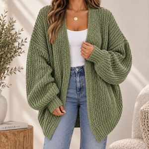 Cardigan ample à col ouvert en maille épaisse et confortable, pull décontracté à manches longues pour femme, idéal pour l'automne et l'hiver - Product Image 6