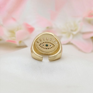 Anillo de cúpula de plata de ley 925 chapado en oro amarillo con turquesa y circonita cúbica de corte baguette, diseño de ojo turco, Memoria Jewels, al por mayor - Product Image 2