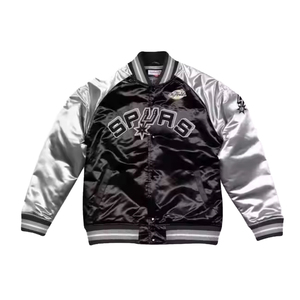 Varsity <b>Jacket</b> Men's Black <b>Silver</b> Embroidered Lettering Stand Collar Casual Autumn Wear - Product Image 1