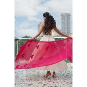 Ensemble Lehenga en mousseline de coton blanc blush - Taille XS - Style traditionnel - Occasion mariage - Toutes saisons - Product Image 3