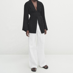 Abrigos de lana largos sin cuello para mujer, chaqueta de invierno para mujer - Product Image 3