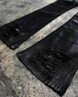 Jean en denim tendance pour homme, personnalisé, de créateur, coupe skinny, clouté, déchiré, effet vieilli, ciré, coupe cloche, coupe bootcut, évasé, baggy, empilé