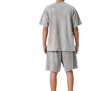 Men Stylish Summer Outfit T Shirt Acid Wash Shorts Set Cotton Casual Loose Fit Matching Set - Product Image 4