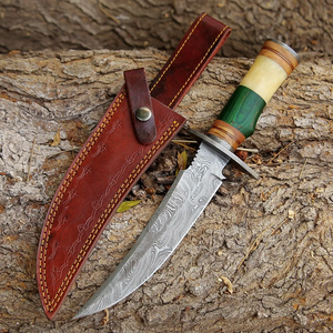Cuchillo de caza LEGACY BLADES con logotipo personalizado, hoja fija de acero de Damasco de grado industrial, punta caída, mango de madera, para camping y actividades al aire libre. - Product Image 6