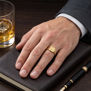 Anillo de Sello Grabado Chapado en Oro de 22k Clásico para Hombre DIVYORO con Significado Religioso - Product Image 3