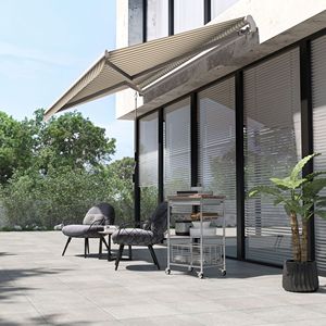 Toldo Retráctil Manual Ajustable de 12 Pies x 10 Pies, Beige/Blanco, Instalación Motorizada Eléctrica para Patio, Balcón, Jardín - Product Image 2