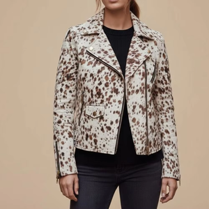 Nueva Chaqueta de Cuero Safari para Mujer, de Piel Vacuna Natural, Transpirable, Resistente al Viento e Impermeable, con Detalles de Lona, Algodón y Nailon, con Estampado de Vaca - Product Image 3