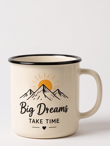 OEM Iron Enamel <b>Mug</b> Inspirational Design Big Dreams Take Time Cream Metal Coffee Cup Wholesale Factory Direct Global Sourcing - Product Image 1