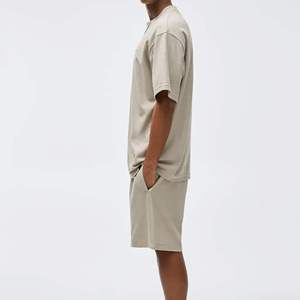 Men's Custom Logo Crew Neck T-Shirt And Shorts <b>Set</b> Solid Color Casual Summer Outfit <b>Knitted</b> Fabric OEM Service - Product Image 3