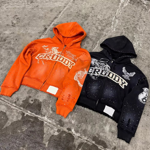 Sudaderas con capucha OEM ODM para hombre, personalizadas, estilo vintage, streetwear, 100% algodón, sudaderas básicas, sudaderas con capucha de mezcla de algodón, con pedrería. - Product Image 4