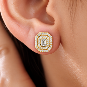 Pendientes de Diamante Cultivado en Laboratorio con Corte Esmeralda, Oro Sólido de 14K/18K, Doble Halo, Pavé, DEF VVS, Joyería Fina, Regalo de Aniversario, ODM - Product Image 2