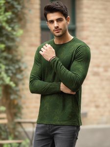 T-shirts de luxe pour hommes en gros, à manches longues, tricotés, col rond, coupe classique, style streetwear, 100 % coton, écologiques et respirants - Product Image 2
