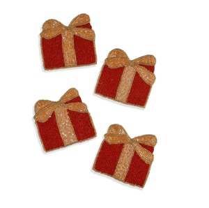 Posavasos de mesa con diseño de muñeco de nieve bordado con cuentas brillantes, tapete bordado clásico de cuentas rojas con forma de corazón navideño - Product Image 1