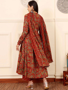 <b>Women</b> Floral Print Anarkali <b>Kurta</b> Set Dupatta Traditional Indian Pakistani Wedding Wear Knee-Length Regular Fit Rayon Quick Dry - Product Image 6