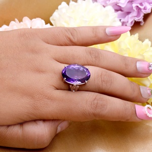 Bague en argent sterling 925 avec améthyste naturelle pour femme, bague solitaire ovale en pierre précieuse, bijoux fins faits à la main, cadeau - Product Image 3