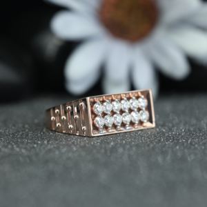 Rectangle Cluster Moissanite <b>Ring</b> 925 Sterling Silver Rose Gold Plated | Multi Stone Diamond Look <b>Statement</b> <b>Ring</b> for Women - Product Image 5