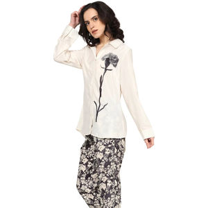 Ensemble Coordonné Blanc en Polyester Brodé de Fleurs et Imprimé, Tenue Assortie Élégante pour Femme, Confortable et Tendance - Product Image 1