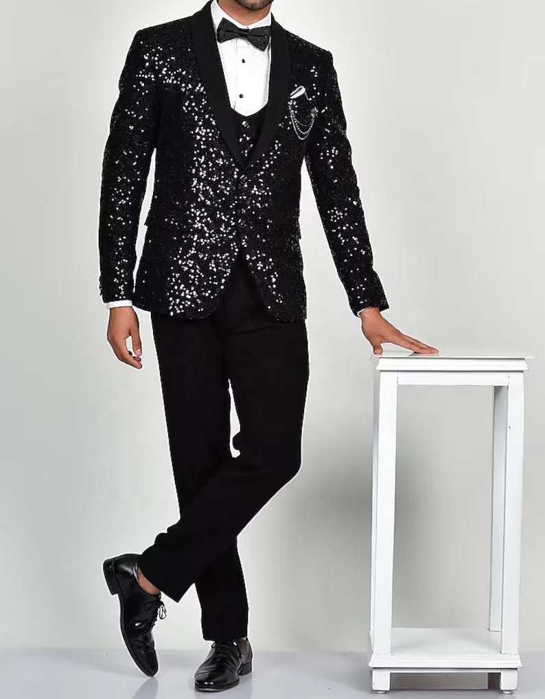 formal birthday dress for men Silver Two Piece Jacquard Men's Suit Slim Fit One Button Prom Outfit main image 0