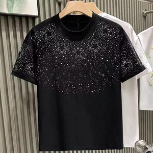 T-shirt à manches courtes pour homme, coupe classique, noir, col rond, avec motif étoile en strass, jersey tricoté décontracté, 100% coton, anti-UV - Product Image 6