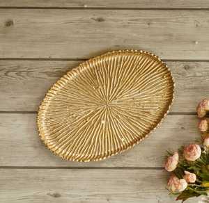 Oval Gold Plated Art Deco Decorative Tray with Radiating Pattern Single Piece for Wedding and Diwali Occasions - Product Image 1