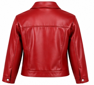 Chaqueta de Cuero Genuino Roja para Mujer, Cuello Camisero, Cierre de Cremallera, Estilo Motero - Product Image 2