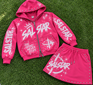 Women’s <b>Pink</b> Rhinestone <b>Hoodie</b> Skirt Set Custom Graphic Pullover <b>Hoodie</b> & Mini Skirt 2-Piece Streetwear Tracksuit Set - Product Image 6