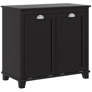 Mobili da Bagno Neri con Superficie Impermeabile, Cesto Portabiancheria Ribaltabile con 2 Scomparti - Product Image 1