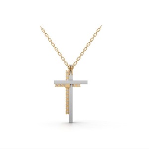 Collier pendentif croix religieuse en or 18 carats avec diamants de laboratoire, croix pavée bicolore, bijoux fins pour femmes - Product Image 4