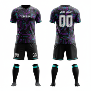 Conjunto de Uniforme de Fútbol de Verano al por Mayor, Transpirable, de Secado Rápido, 100% Poliéster, Jersey con Estampado Digital, Cuello Redondo, Manga Corta, Nombre del Equipo en la Parte Delantera - Product Image 3