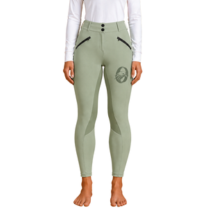 Leggings d'équitation vert sauge pour femmes, taille haute, avec grip en silicone extensible, pour l'entraînement équestre - Product Image 1