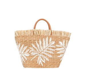 White Palm Leaf Seagrass Handbags Braided Handle Woven <b>Straw</b> Tote <b>Bag</b> Fashion Women <b>Summer</b> Beach Purse OEM ODM - Product Image 2