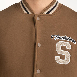 Men's <b>Brown</b> Varsity Jacket Cotton Polyester Blend Regular Fit Solid Color Turn-down Collar Zipper Closure Casual Autumn Wear - Product Image 6