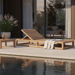 Modern Livia Lounger High Quality Sustainable Teak Foldable Sleek Geometric <b>Pool</b> Dining <b>Lounge</b> Chair Designed Contemporary Hotel - Product Image 3