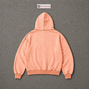 Sudadera con capucha extragrande con cremallera completa, color melocotón, de tejido texturizado en relieve, de gramaje alto, estilo streetwear, con mangas desgastadas, casual, unisex - Product Image 6