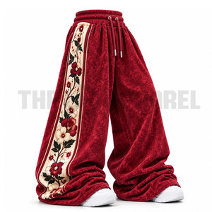 Custom <b>Women</b> Flare <b>Trousers</b> Cotton Fleece Elastic Waist Wide Leg Loose Style Casual <b>Women's</b> Pants Double Color <b>Baggy</b> Sweatpants - Product Image 3