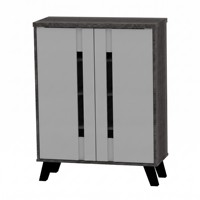 Lemari Sepatu Kayu Modern 25_0039 2 Pintu 4 Tingkat Pintu Berpalang Vertikal Organizer Pintu Masuk yang Bernapas Penyimpanan Berdiri Sendiri 14~19