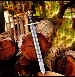 Épée viking en acier Damas de haute qualité avec fourreau en bois sculpté, style nordique médiéval, pour le camping en plein air, pour guerrier, avec étui - Product Image 2