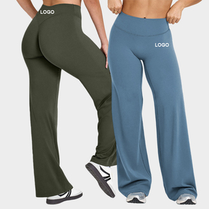 <b>Flare</b> Yoga PANTS Solid Color Seamless Stretch With Logo Women's Activewear <b>High</b> <b>Waist</b> Full Length Flared Leg Yoga Pants - Product Image 1
