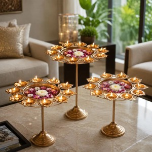 Iron Diwali Urli Stand Round Modern Design Self-adhesive Customized Indoor Home <b>Decor</b> Living <b>Room</b> Tabletop Use Durable - Product Image 1