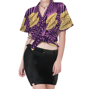 Hot Wholesale <b>Women's</b> <b>Hawaiian</b> Crop Top Short Sleeve Loose Fit Woven Slub Cotton <b>Shirt</b> - Product Image 5