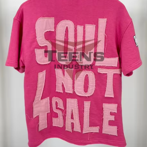 Bold Pink Streetwear T-Shirt Large 'CLOUT' <b>Patch</b> Design Trendy Fashion Statement Featuring Heart Details Graphic 100% Cotton - Product Image 1